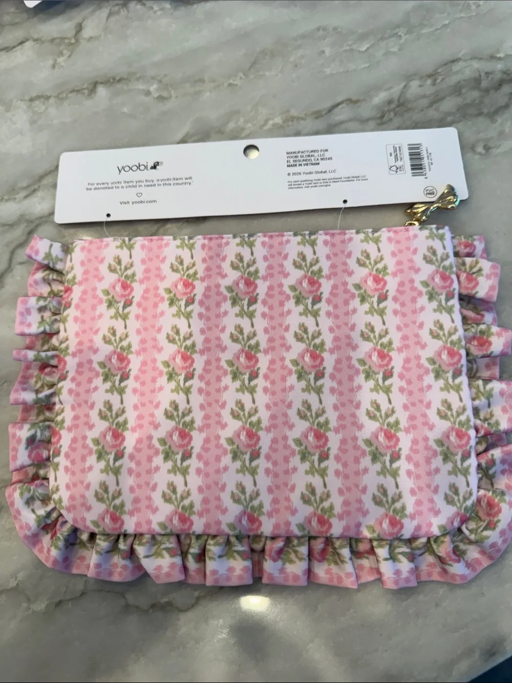 LoveShackFancy Kids Pink Floral Ruffle Accessory Pouch